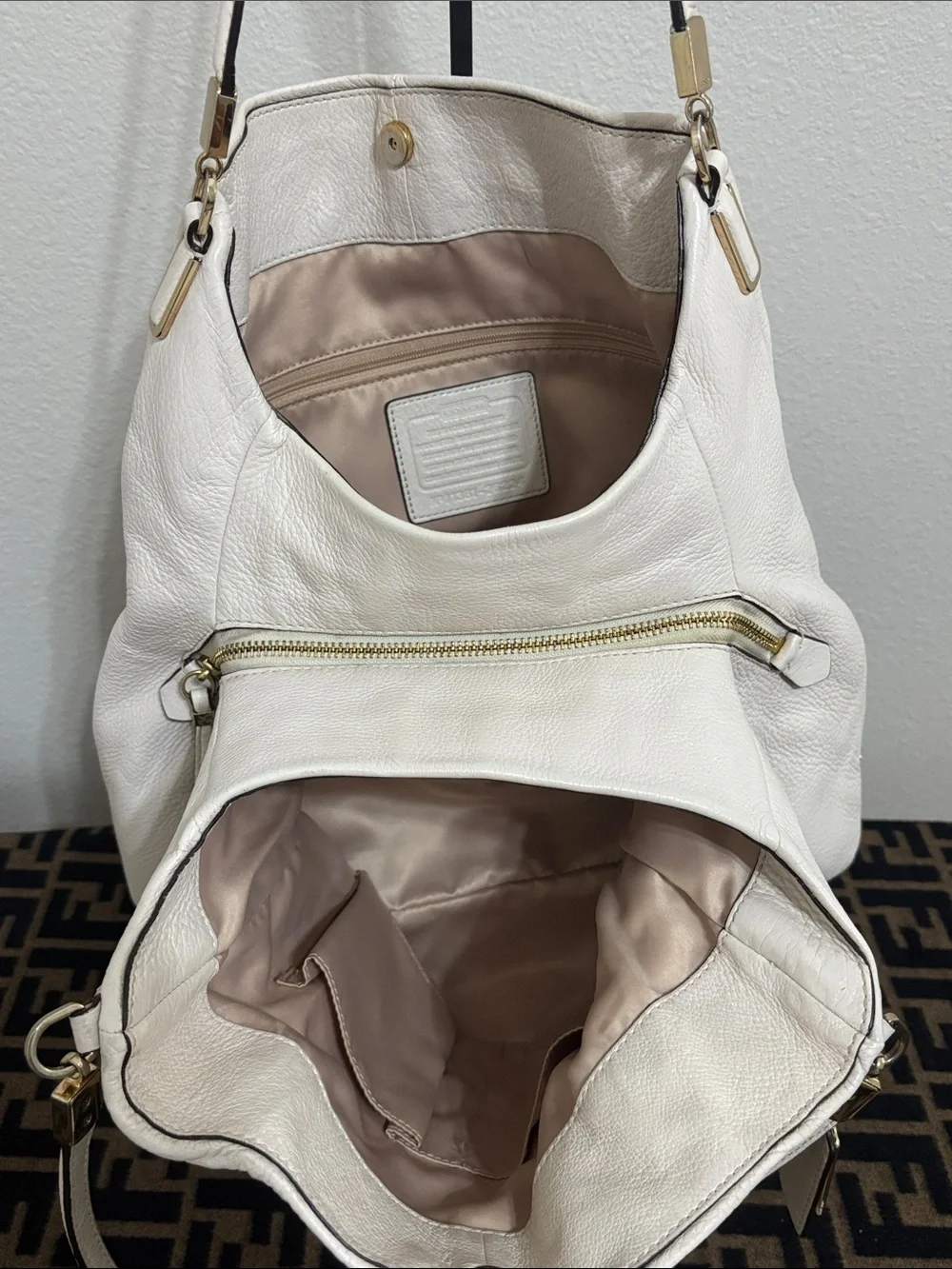 Coach White Pebbled Leather Shoulder Hobo with Gold Hardware